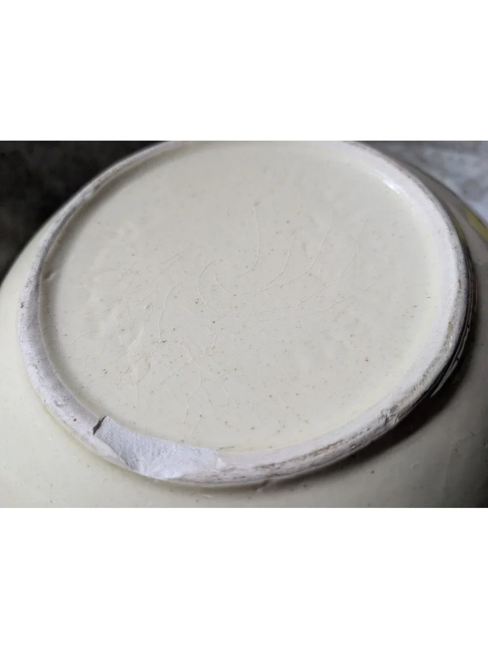 Large Vintage Ceramic Mixing Bowl with Brown Stripe